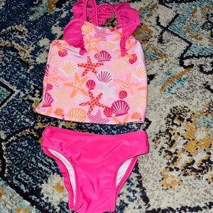 Cat & Jack 2 piece tankini swim suit. 18 mo. Pink & Orange. VGUC.